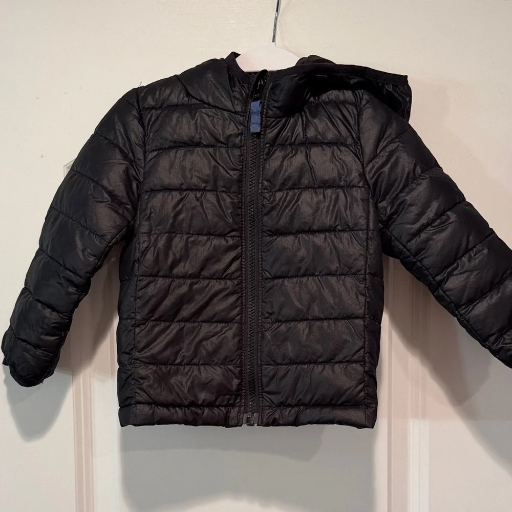 Primary Black Hooded Puffer Jacket for Kids